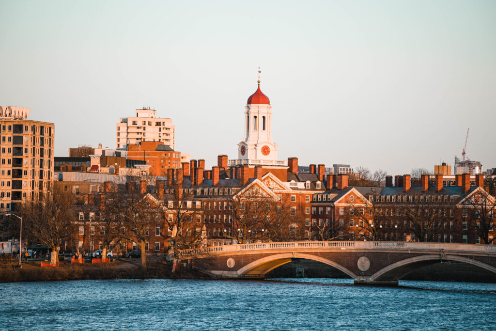 Shot of Harvard University in Boston USA, from across the water