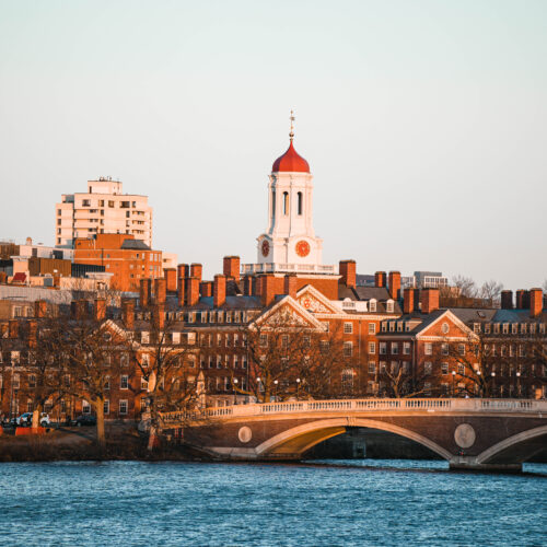 Shot of Harvard University in Boston USA, from across the water
